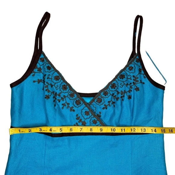 Donna Morgan NWT Blue Linen Beaded Midi Dress Size 12 - Picture 13 of 15